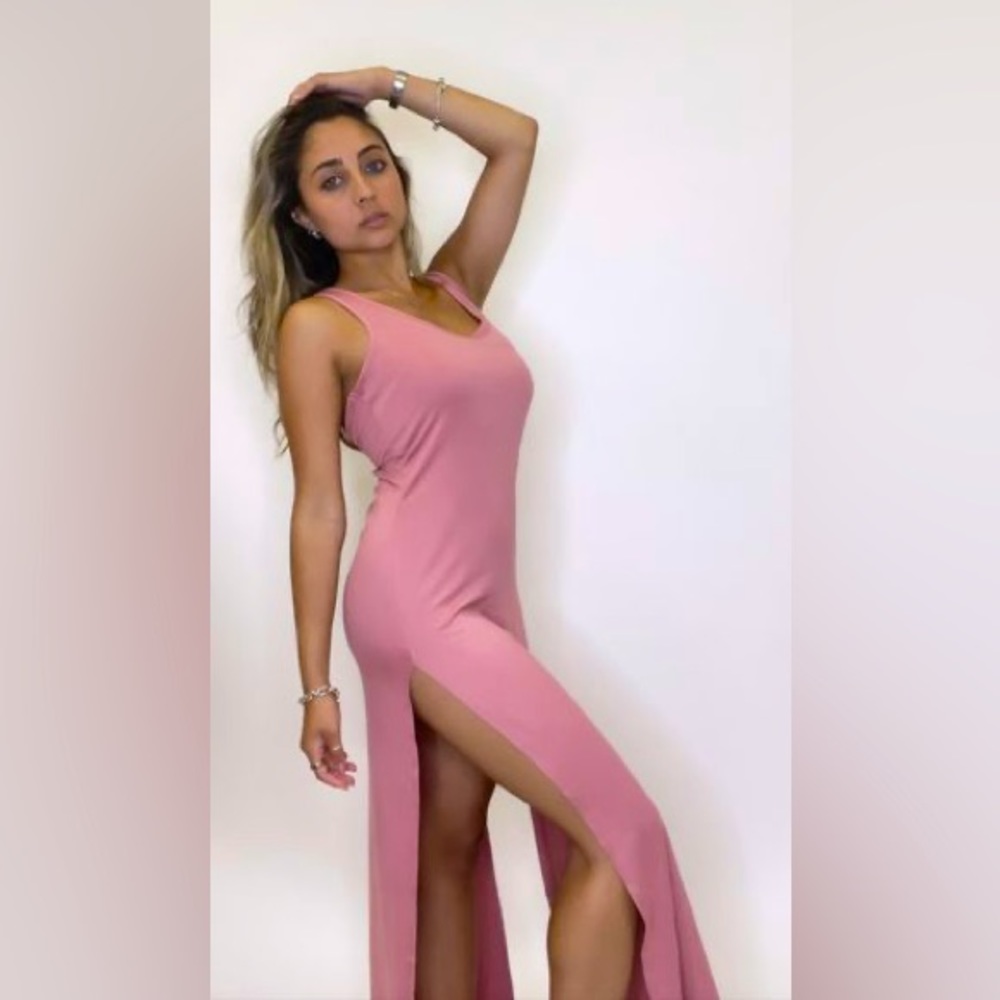 Women's Sleeveless Casual Slit Dress U-Neck Summer Beach Maxi Long Dress Pink